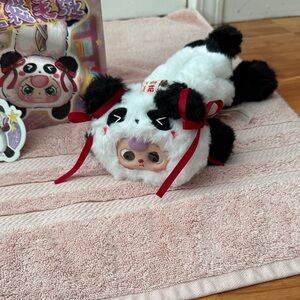 Cute Panda Plush Toy with Red Accents Come Play With Me